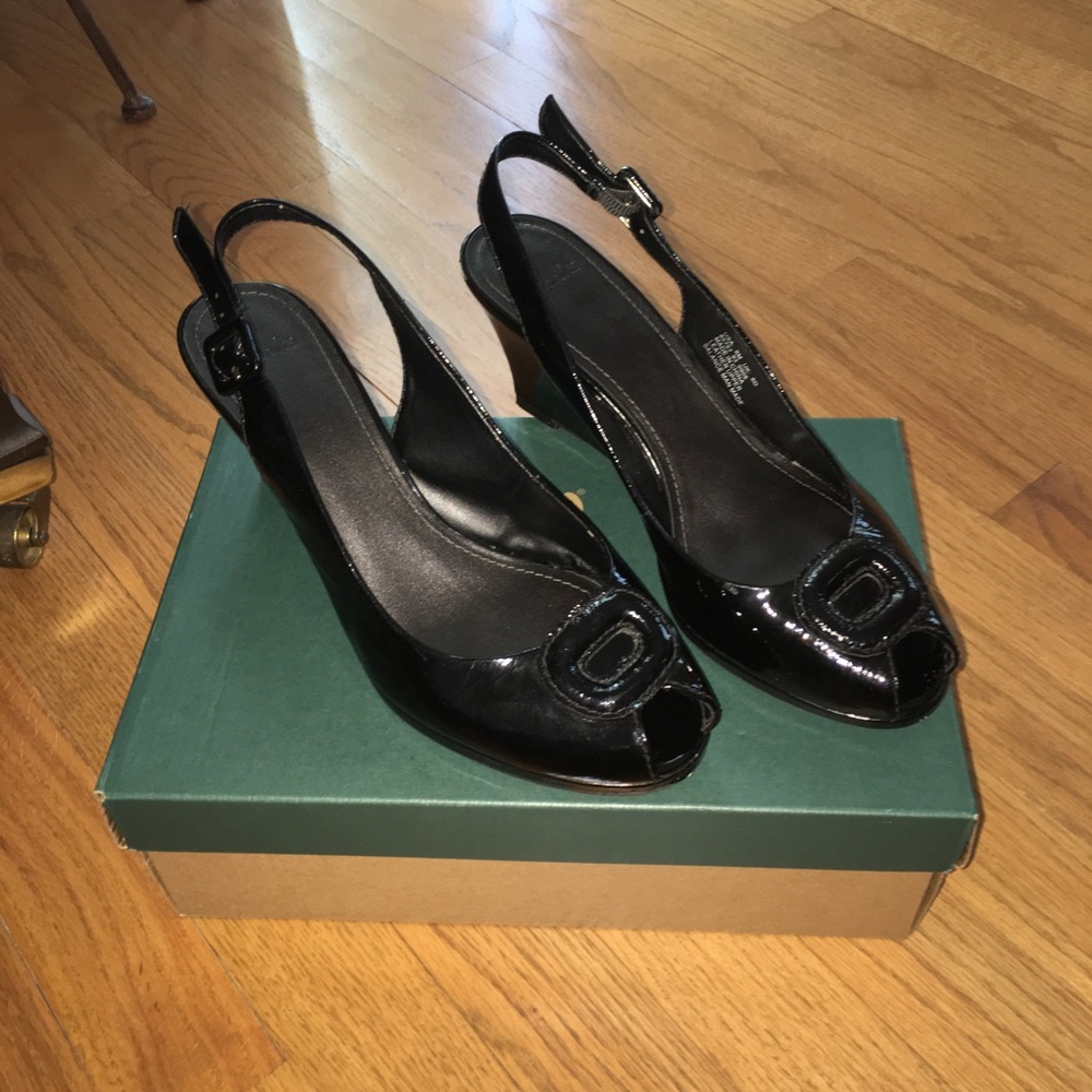 Clarks Black Patent Wedges